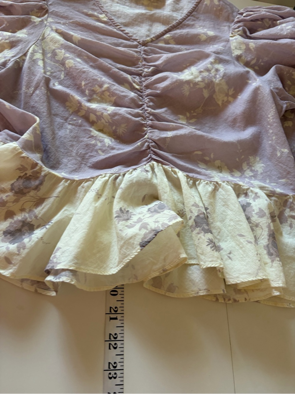 Anna Cate Coquette Princess Girly Lavender Floral Ruched Peplum Blouse (M) Party - Picture 13 of 15